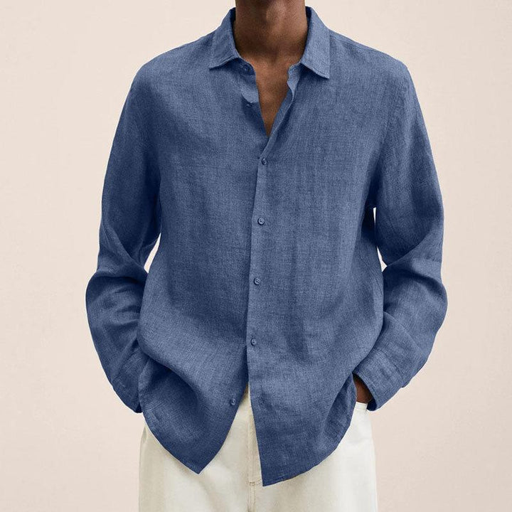 Leinenhemd Herren langarm | Sommer | Atmungsaktiv | Locker | Zeitlos | Alltag-Blau-M-Luzern Mode