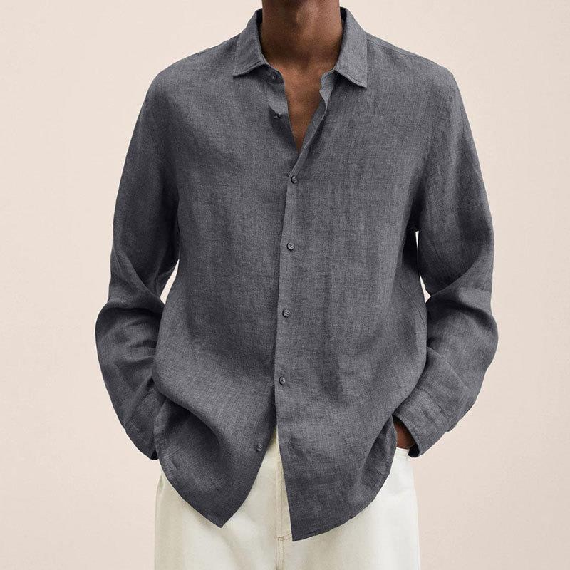 Leinenhemd Herren langarm | Sommer | Atmungsaktiv | Locker | Zeitlos | Alltag-Grau-M-Luzern Mode