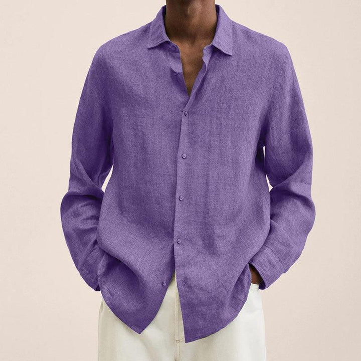 Leinenhemd Herren langarm | Sommer | Atmungsaktiv | Locker | Zeitlos | Alltag-Lila-M-Luzern Mode
