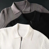 Damen Strickjacke mit Reißverschluss und Kragen, dreifarbig-Luzern Mode