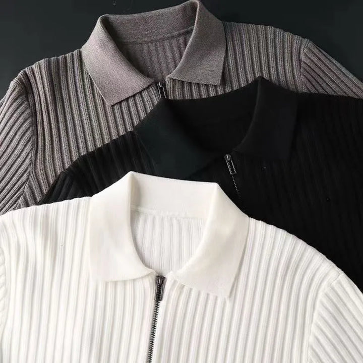 Damen Strickjacke mit Reißverschluss und Kragen, dreifarbig-Luzern Mode