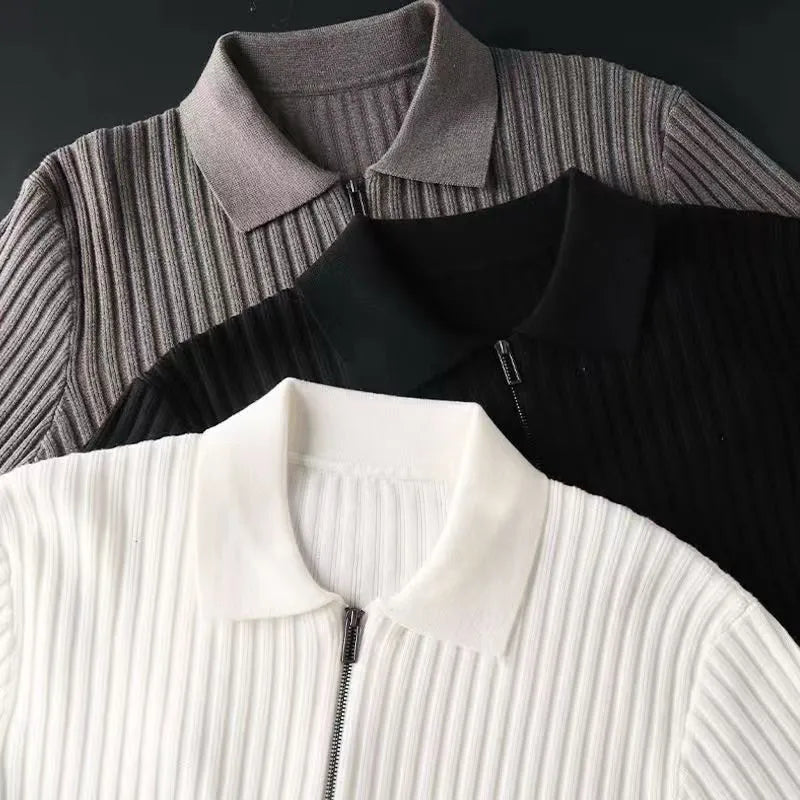 Damen Strickjacke mit Reißverschluss und Kragen, dreifarbig-Luzern Mode