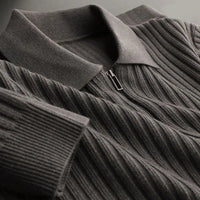 Damen Strickjacke mit Reißverschluss und Kragen, dreifarbig-Luzern Mode