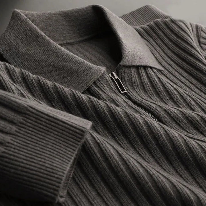 Damen Strickjacke mit Reißverschluss und Kragen, dreifarbig-Luzern Mode