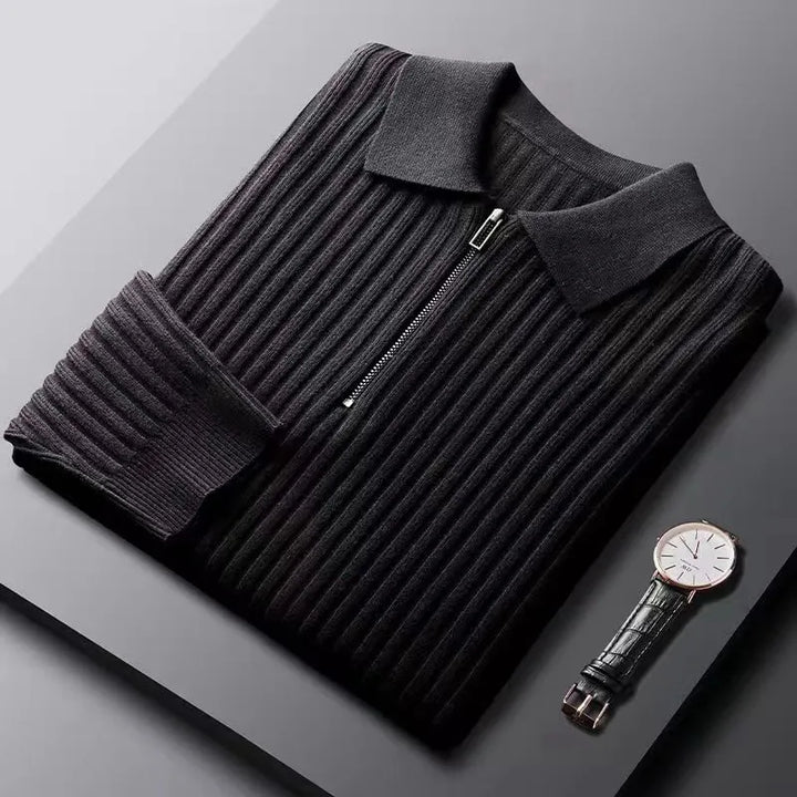 Damen Strickjacke mit Reißverschluss und Kragen, dreifarbig-Schwarz-M-Luzern Mode