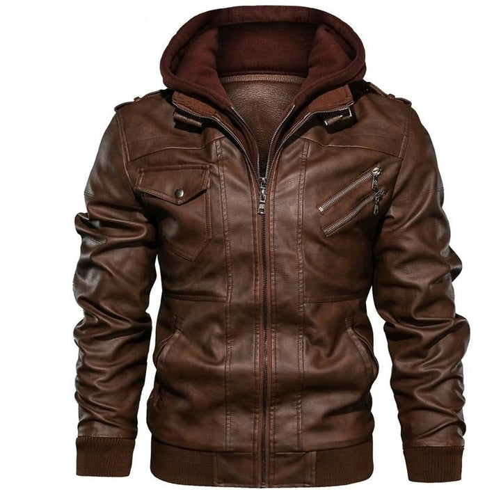 Herren Motorradjacke | Kunstleder | Vegan | Winddicht | Fleece | Kapuze-Luzern Mode