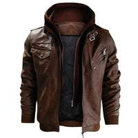Herren Motorradjacke | Kunstleder | Vegan | Winddicht | Fleece | Kapuze-Luzern Mode