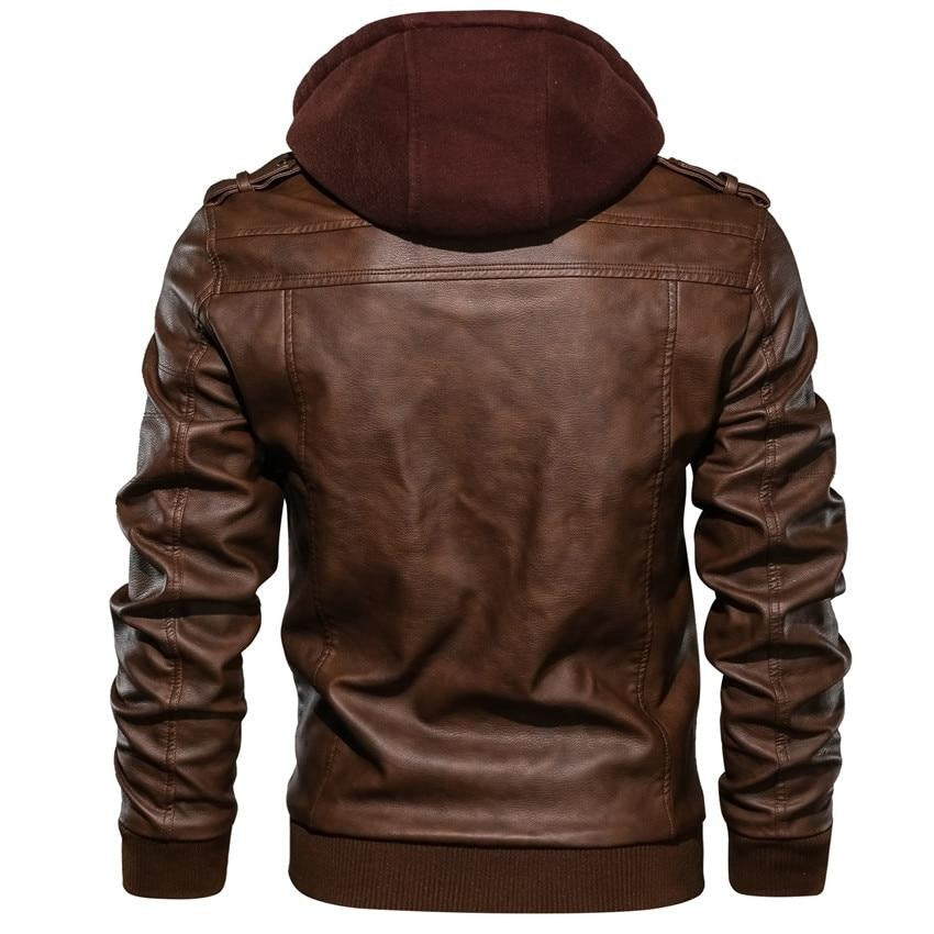 Herren Motorradjacke | Kunstleder | Vegan | Winddicht | Fleece | Kapuze-Luzern Mode