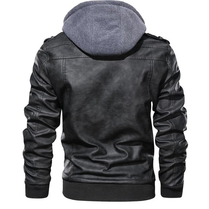 Herren Motorradjacke | Kunstleder | Vegan | Winddicht | Fleece | Kapuze-Luzern Mode