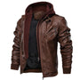 Herren Motorradjacke | Kunstleder | Vegan | Winddicht | Fleece | Kapuze-Braun-S-Luzern Mode