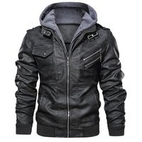 Herren Motorradjacke | Kunstleder | Vegan | Winddicht | Fleece | Kapuze-Schwarz-S-Luzern Mode