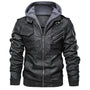 Herren Motorradjacke | Kunstleder | Vegan | Winddicht | Fleece | Kapuze-Schwarz-S-Luzern Mode