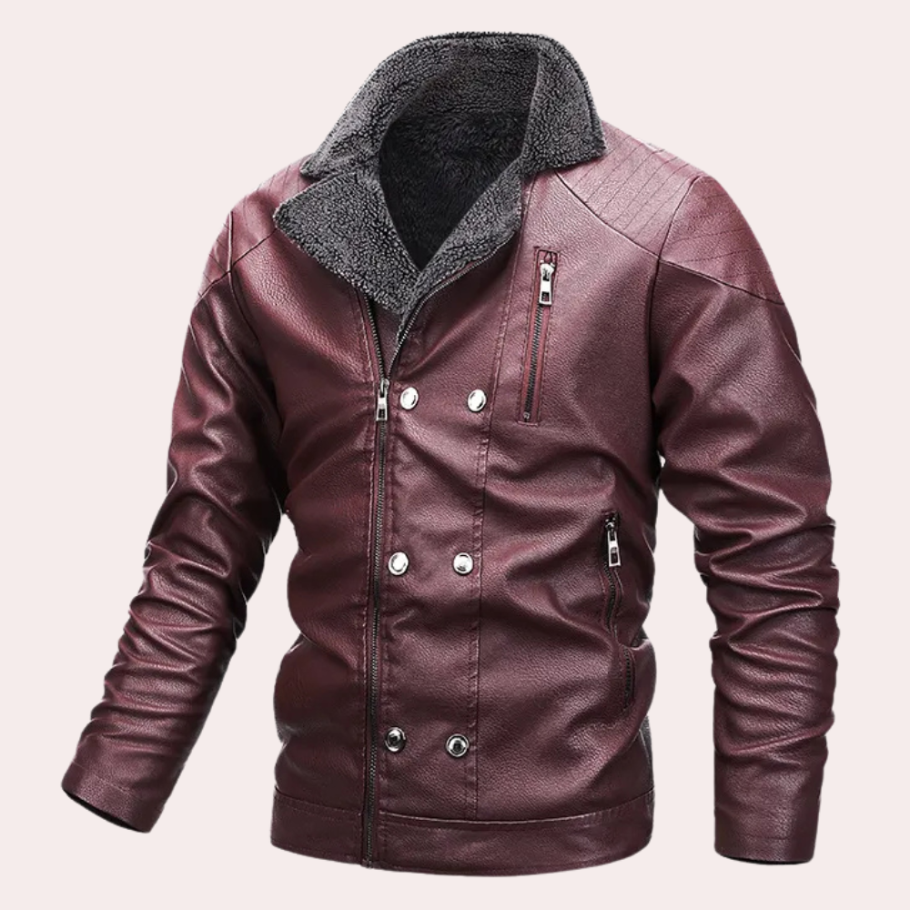 Herren Lederjacke mit Reißverschluss und Stehkragen-Rot-S-Luzern Mode