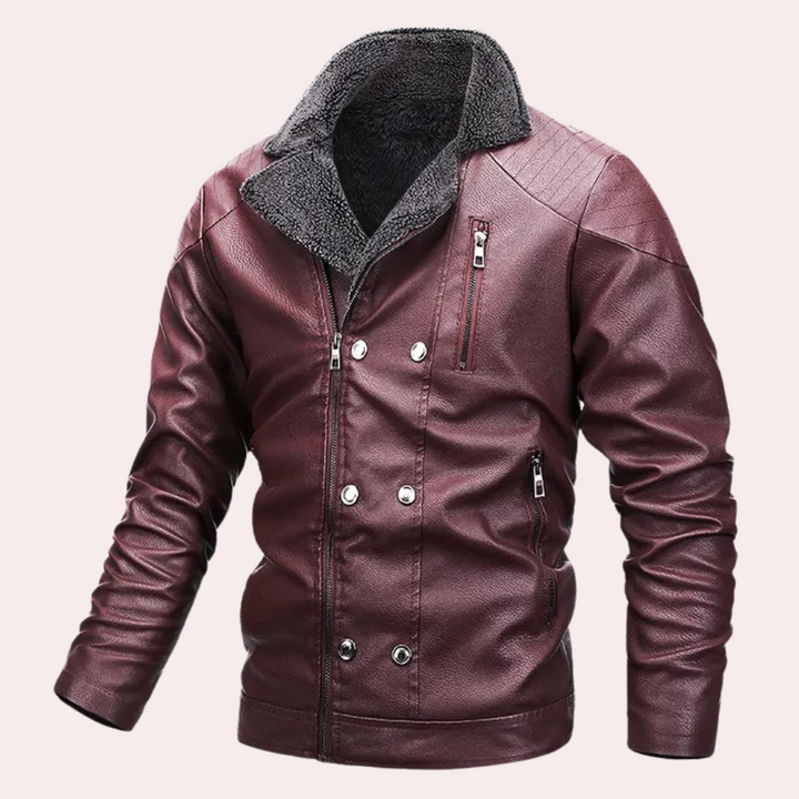 Herren Lederjacke mit Reißverschluss und Stehkragen-Rot-S-Luzern Mode