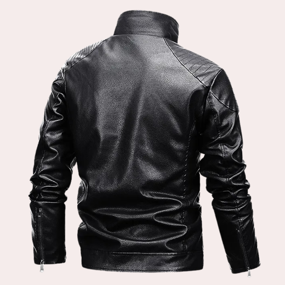 Herren Lederjacke mit Reißverschluss und Stehkragen-Luzern Mode