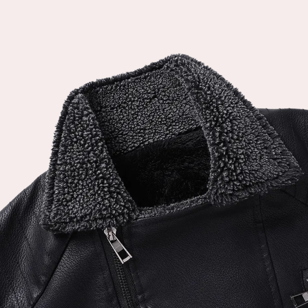 Herren Lederjacke mit Reißverschluss und Stehkragen-Luzern Mode