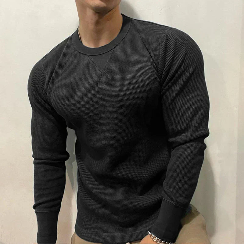 Herren Langarmshirt Slim Fit - Bequemes Freizeitoberteil-Schwarz-S-Luzern Mode