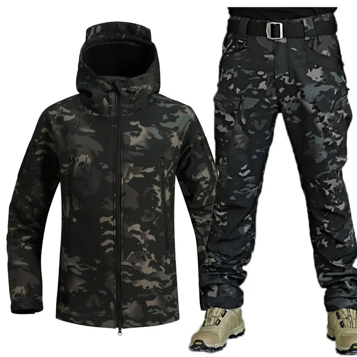 Taktische Outdoor-Jacke und Hose Set für Herren Camping-Dunkle Camouflage-2XS-Luzern Mode