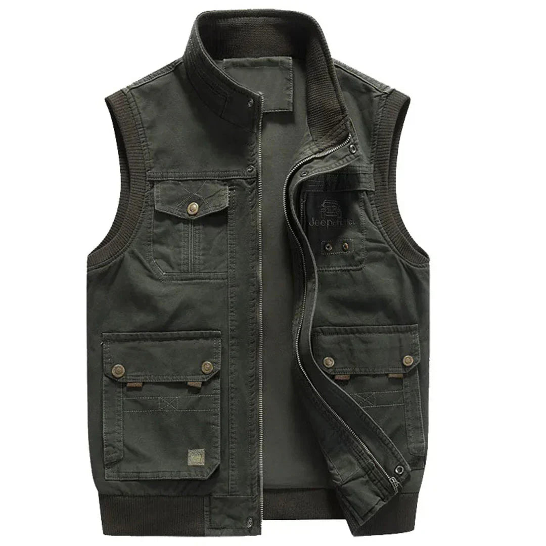 Herren Outdoor-Weste | Baumwolle | Ärmellose | Reißverschluss-Grün-S-Luzern Mode