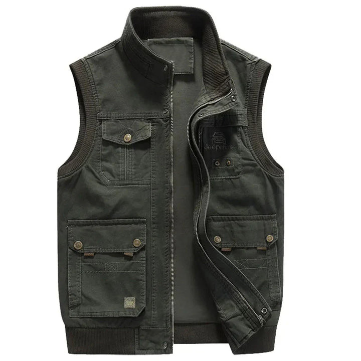 Herren Outdoor-Weste | Baumwolle | Ärmellose | Reißverschluss-Grün-S-Luzern Mode