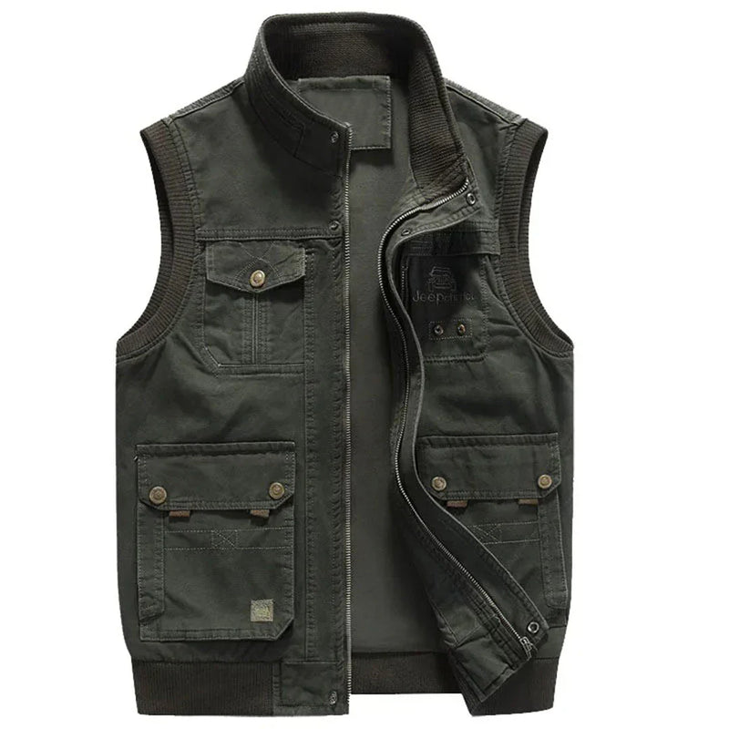 Herren Outdoor-Weste | Baumwolle | Ärmellose | Reißverschluss-Grün-S-Luzern Mode