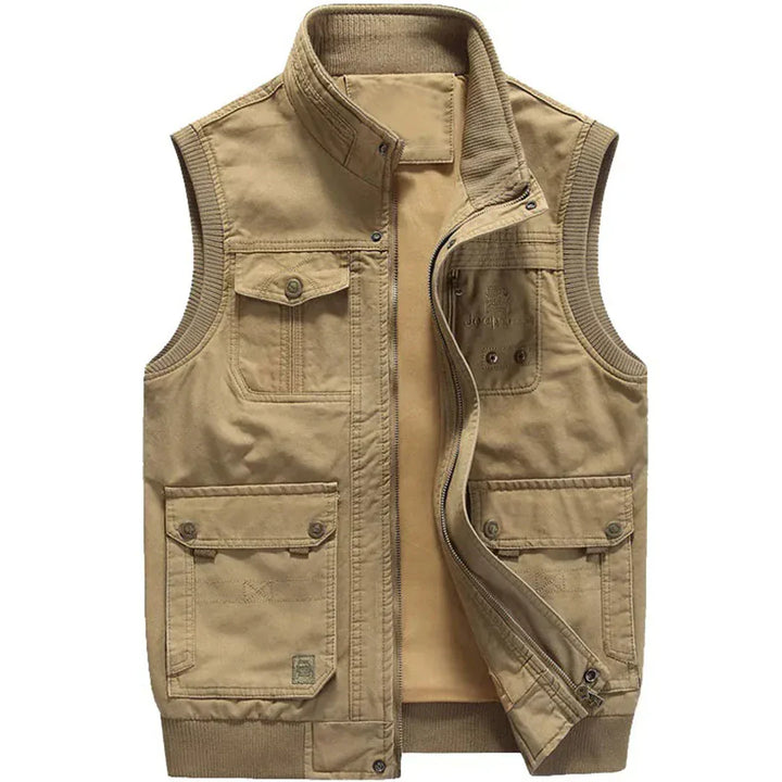 Herren Outdoor-Weste | Baumwolle | Ärmellose | Reißverschluss-Khaki-S-Luzern Mode