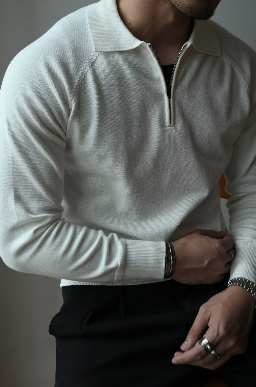 Herren Strickpullover mit Reißverschluss für Herbst/Winter-Weiß-S-Luzern Mode