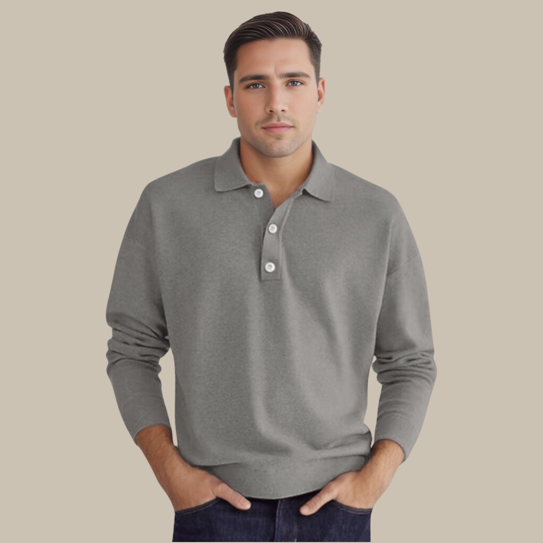 Herren Polohemd Langarm - Elegantes Freizeitshirt-Grau-S-Luzern Mode