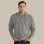 Herren Polohemd Langarm - Elegantes Freizeitshirt-Grau-S-Luzern Mode