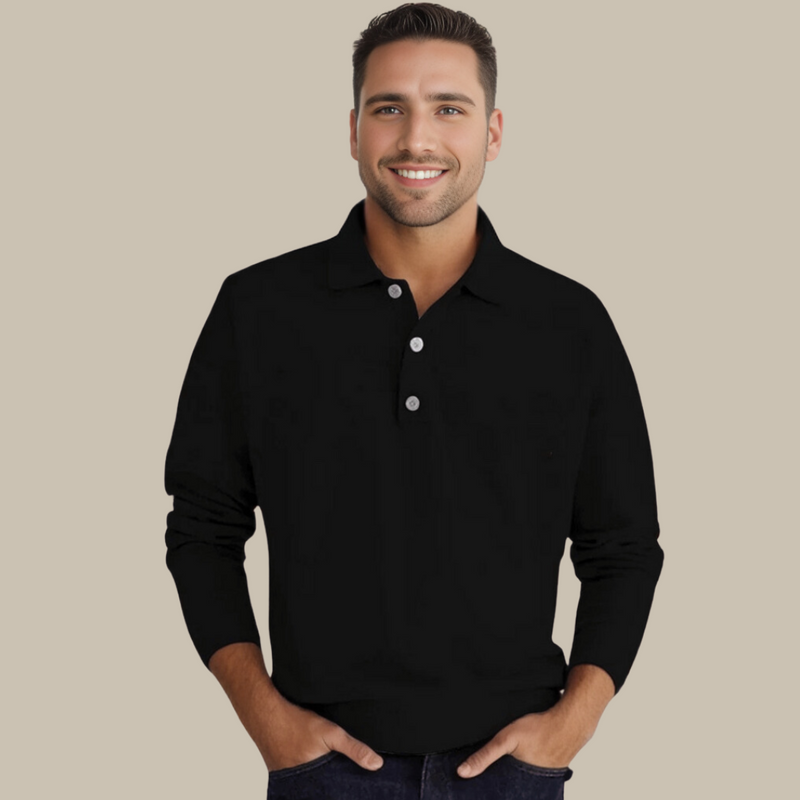Herren Polohemd Langarm - Elegantes Freizeitshirt-Schwarz-S-Luzern Mode
