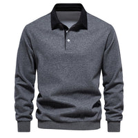 Herren Polo Sweatshirt Herbstmode Baumwolle Langarm-Dunkelgrau-S-Luzern Mode