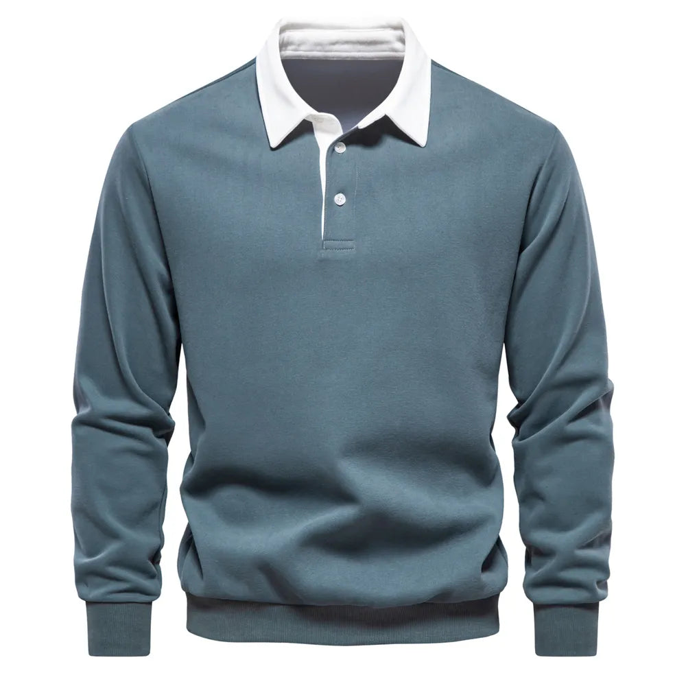 Herren Polo Sweatshirt Herbstmode Baumwolle Langarm-Grün-S-Luzern Mode