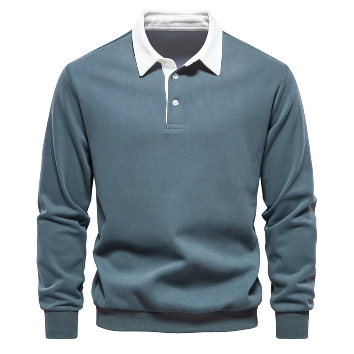 Herren Polo Sweatshirt Herbstmode Baumwolle Langarm-Grün-S-Luzern Mode