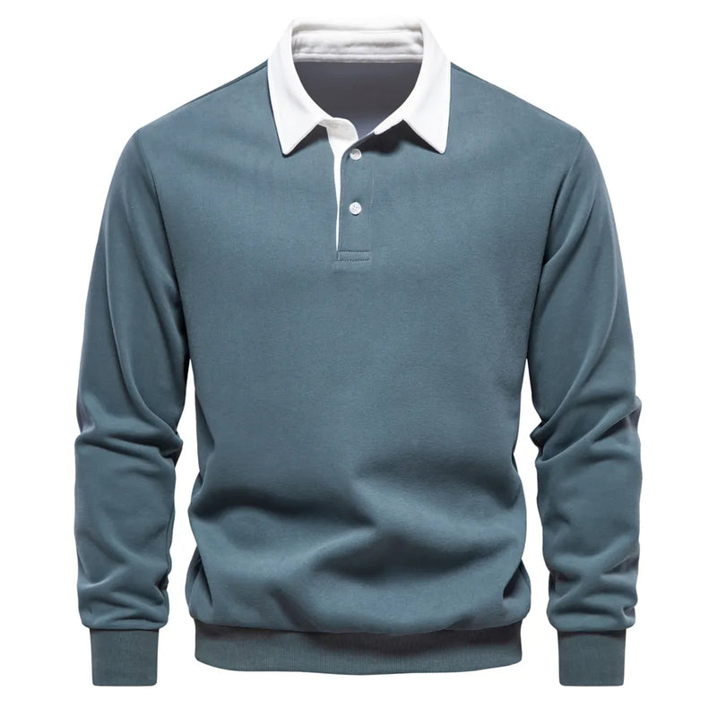 Herren Polo Sweatshirt Herbstmode Baumwolle Langarm-Grün-S-Luzern Mode