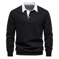 Herren Polo Sweatshirt Herbstmode Baumwolle Langarm-Schwarz-S-Luzern Mode