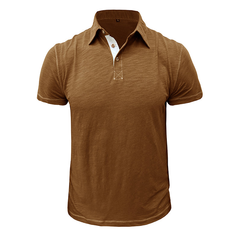 Herren-Poloshirt | Baumwolle | Kurze Ärmel | Kragen | Knopfleiste -Braun-S-Luzern Mode