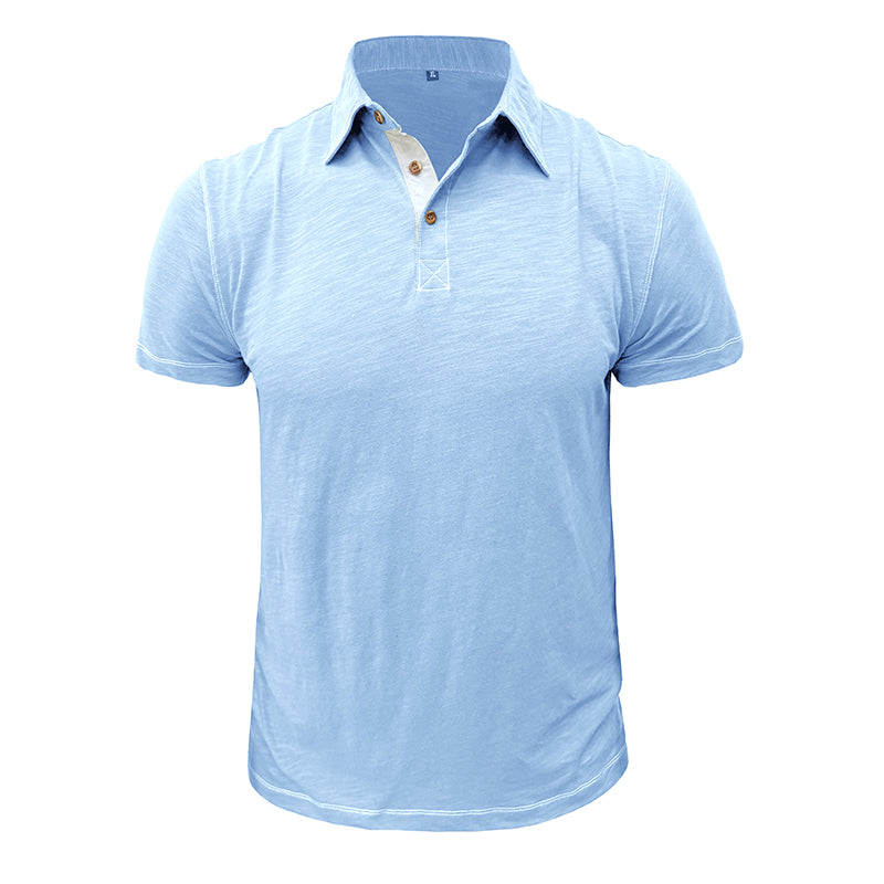 Herren-Poloshirt | Baumwolle | Kurze Ärmel | Kragen | Knopfleiste -Hellblau-S-Luzern Mode