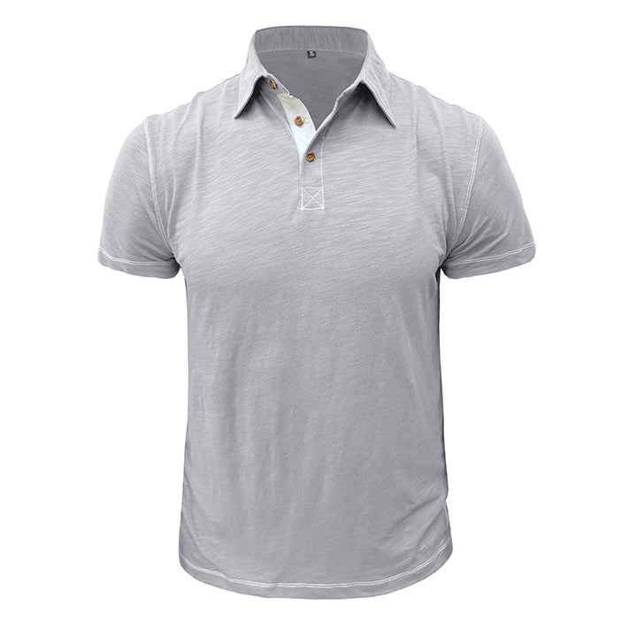 Herren-Poloshirt | Baumwolle | Kurze Ärmel | Kragen | Knopfleiste -Hellgrau-S-Luzern Mode