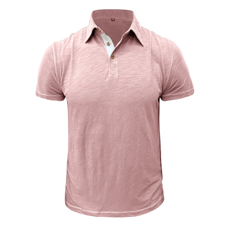 Herren-Poloshirt | Baumwolle | Kurze Ärmel | Kragen | Knopfleiste -Rosa-S-Luzern Mode