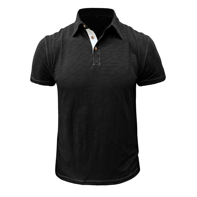 Herren-Poloshirt | Baumwolle | Kurze Ärmel | Kragen | Knopfleiste -Schwarz-S-Luzern Mode