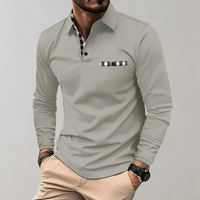 Herren Langarm Poloshirt mit Karomuster Kragen Design-Grau-S-Luzern Mode
