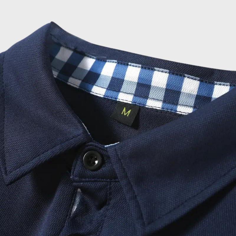Herren Langarm Poloshirt mit Karomuster Kragen Design-Luzern Mode
