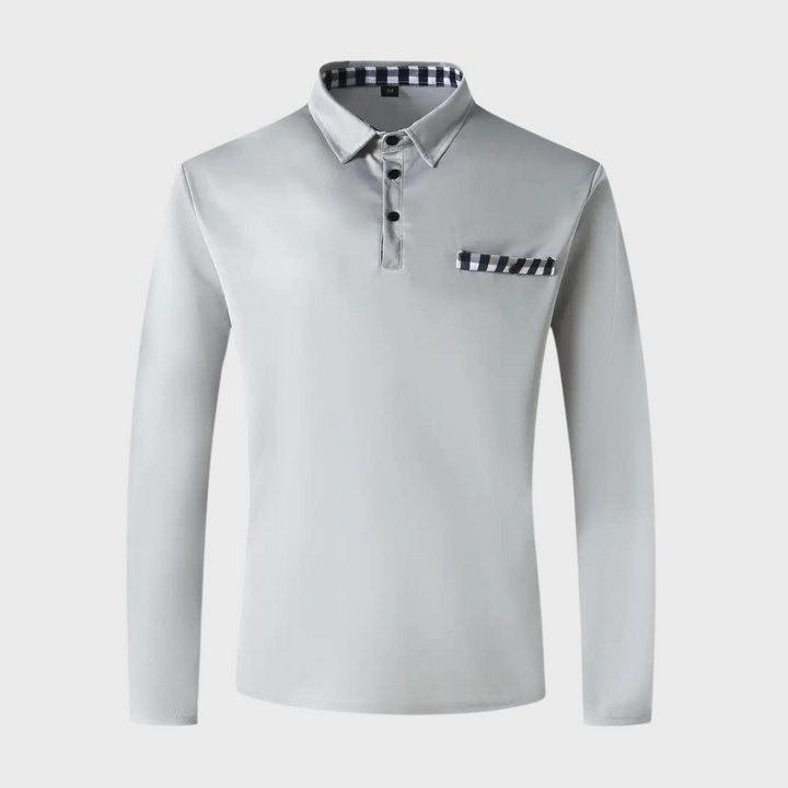 Herren Langarm Poloshirt mit Karomuster Kragen Design-Luzern Mode