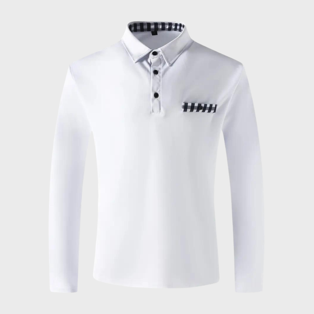 Herren Langarm Poloshirt mit Karomuster Kragen Design-Luzern Mode