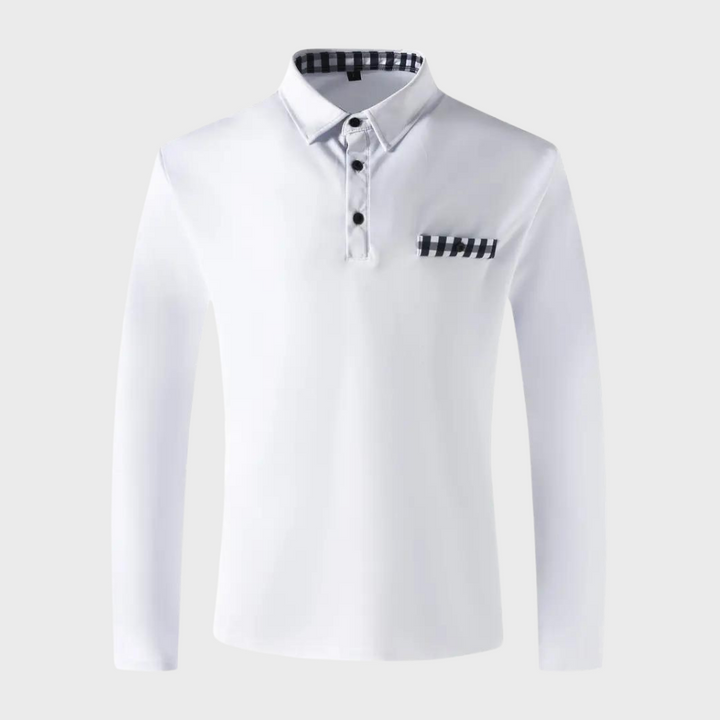 Herren Langarm Poloshirt mit Karomuster Kragen Design-Luzern Mode