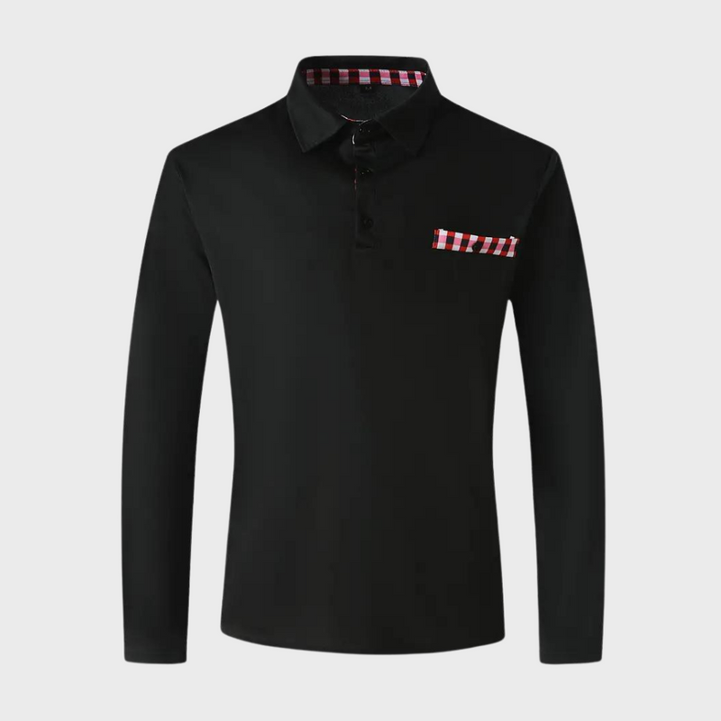 Herren Langarm Poloshirt mit Karomuster Kragen Design-Luzern Mode