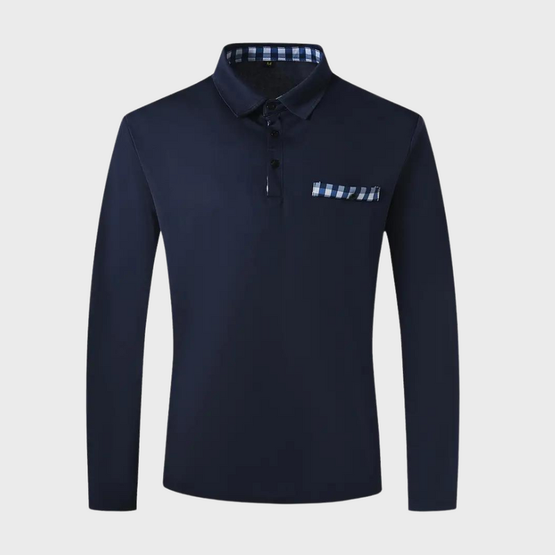 Herren Langarm Poloshirt mit Karomuster Kragen Design-Luzern Mode