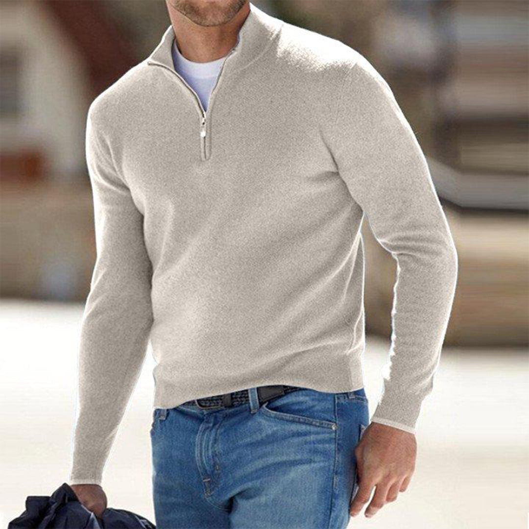 Herrenpullover mit Reißverschluss - Stilvoll und Bequem-Beige-S-Luzern Mode