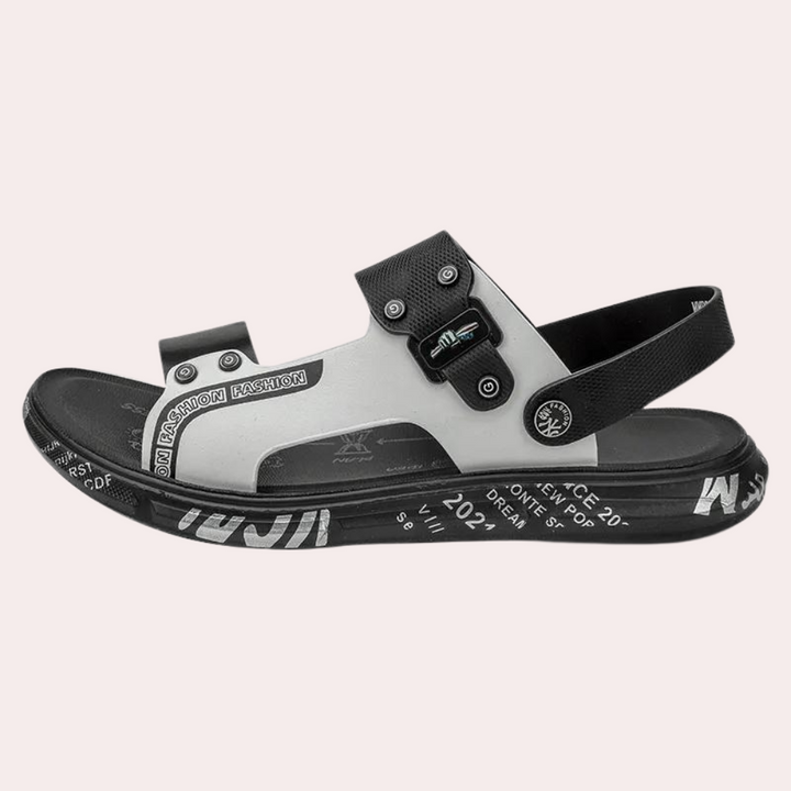 Herren Sandalen mit Klettverschluss und Schrift-Design-Luzern Mode