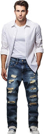 Herren Jeans mit Rissen - Lässige Mode Denim Hose-Dunkelblau-28-Luzern Mode